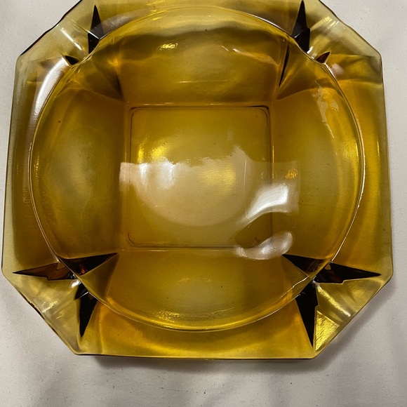 Vintage 8” Square Amber Glass Ashtray Retro MCM Mid Century Modern Decor - Picture 4 of 5